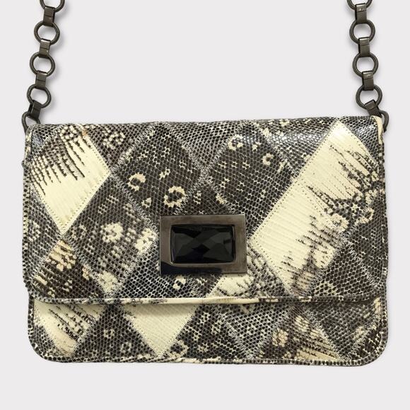 Kara Ross NWOT Leather Purse Flap Clutch Onyx & Python Purse - Picture 2 of 8